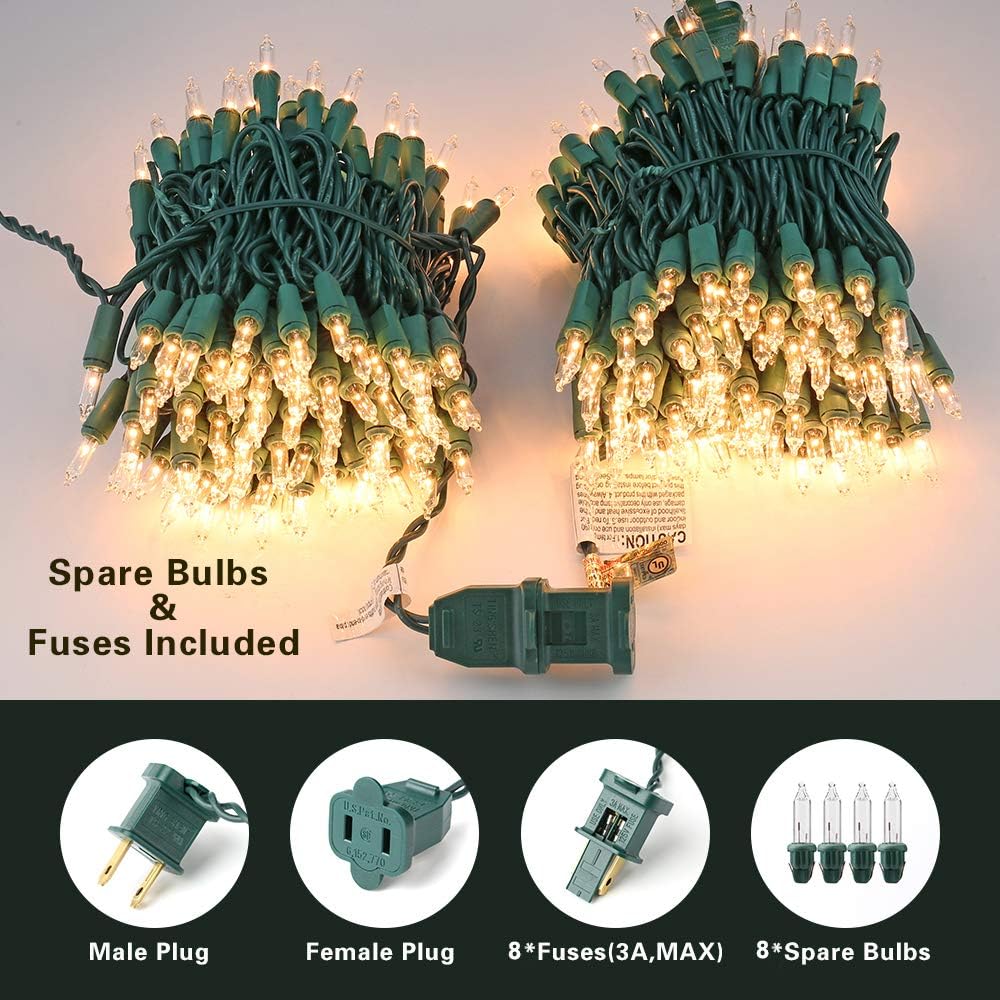 BrizLabs 600 Count Christmas Lights, 139.2ft Soft White Incandescent String Lights, Clear Christmas Light String Connectable, 120V UL Certified Mini Light Set for Indoor OutdoorTree Party Home Decor