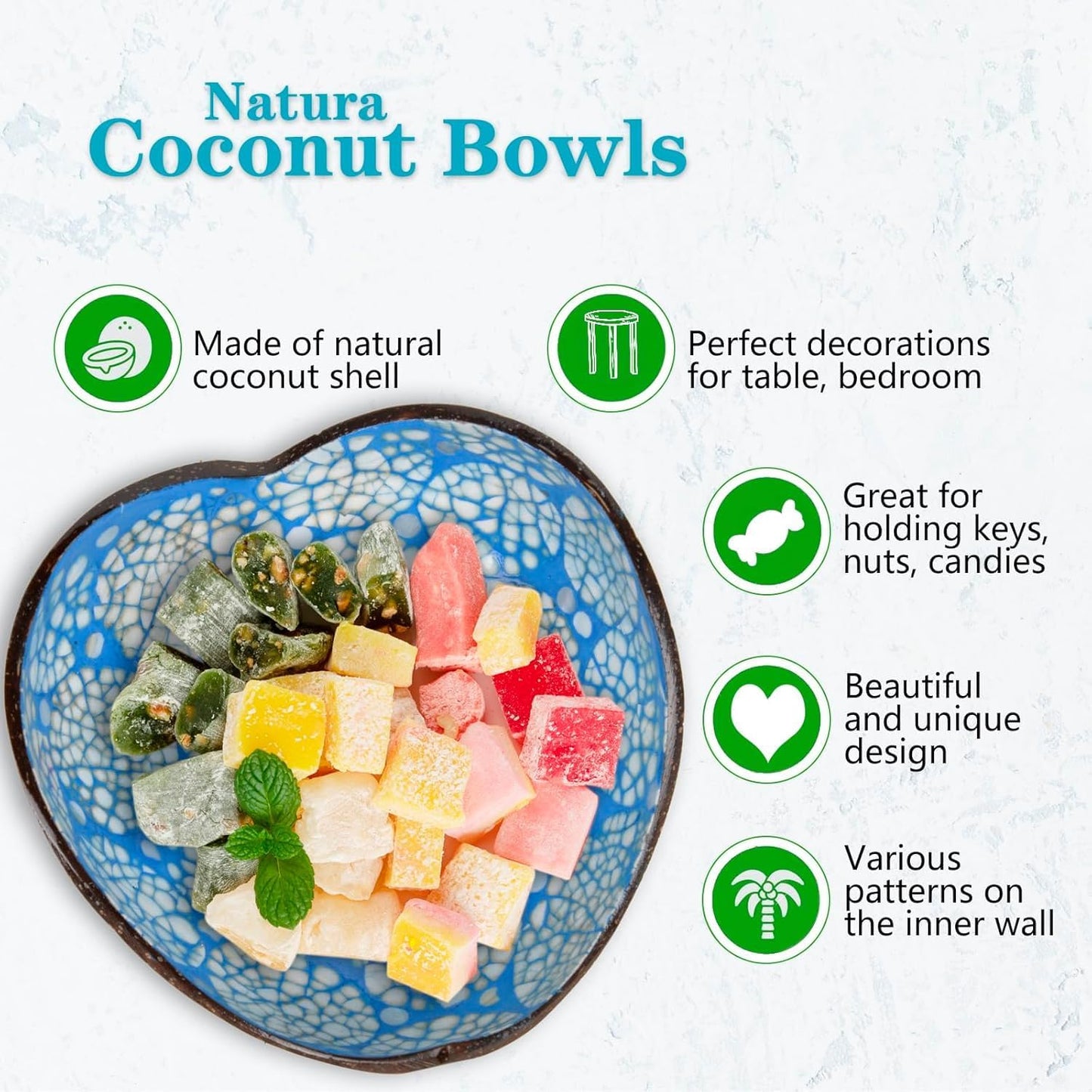 Coconut Bowls Decorative Candy Dish - Heart Acai Bowl, Natural Wooden Candy Dish, Key Bowl Holder for Entryway Table, Yogurt Smoothie Nuts Dessert Container, Rice Fruits Dry Snack Storage Shell Bowls