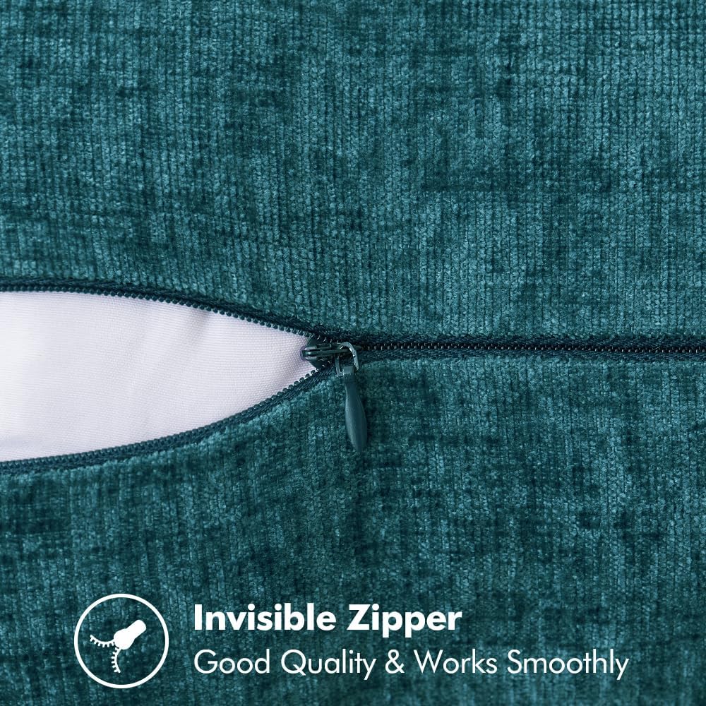 MIULEE Pack of 2 Couch Throw Pillow Covers 12x20 Inch Dark Teal Farmhouse Decorative Pillow Covers with Stitched Edge Soft Chenille Solid Dyed Spring Pillow Covers for Sofa Bed Living Room