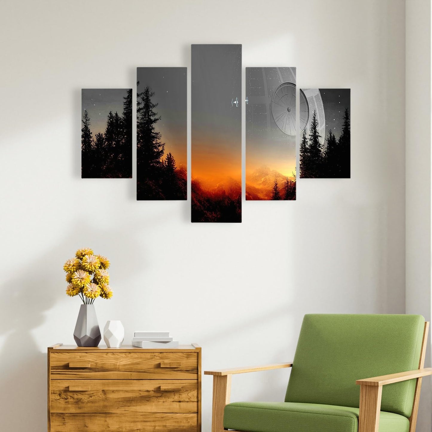 Death Star Inspired Canvas Print Wall Art | Futuristic Space Station Artwork | Smooth Surface Home Decor – Various Sizes (5 Pieces Medium)