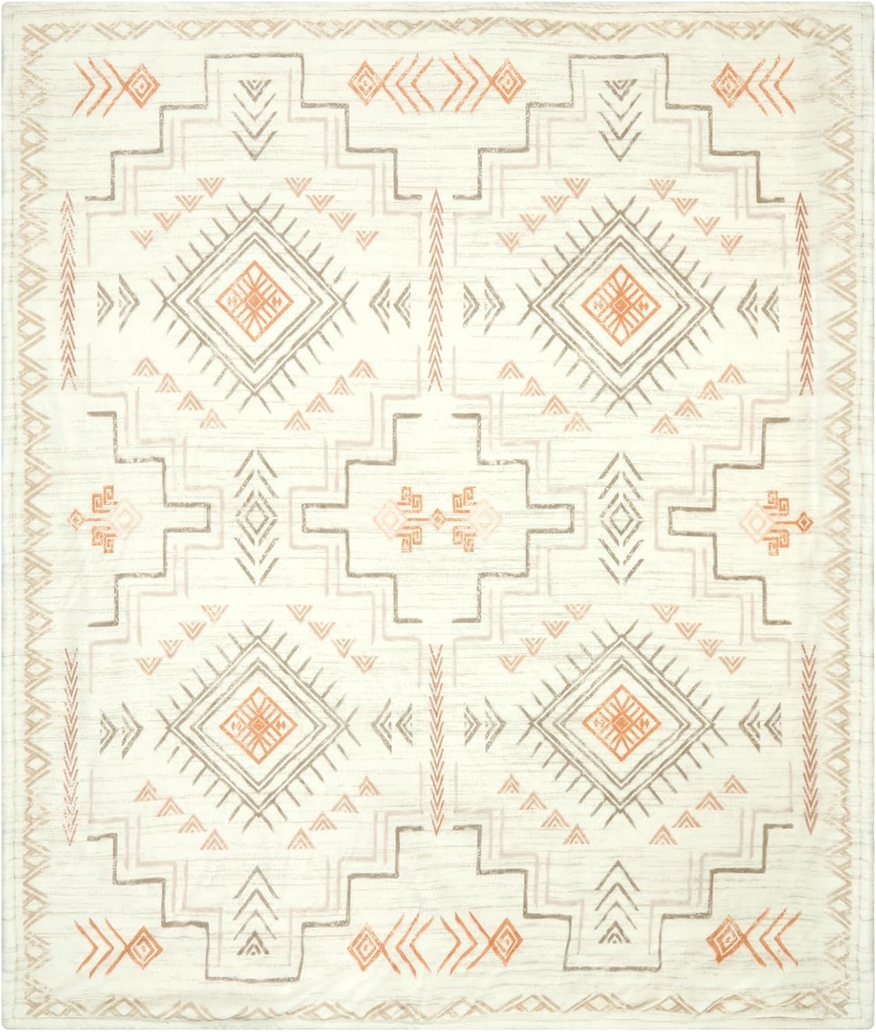 Lahome Trible Printed Blanket Aztec Beige Throw Blanket for Couch Soft Cozy Flannel Fluffy Throw Blanket Fuzzy Retro Throw Blankets for Bed Sofa, Ivory 50''x60''