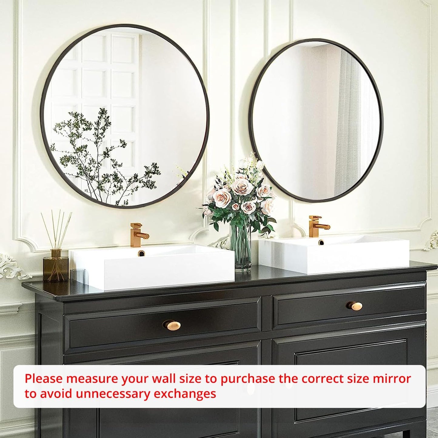 Fabuday Black Round Mirror for Wall 26 inch - Circle Mirror for Bathroom, Entryway, Living Room, Hallway, Vanity Decor, Big Matte Metal Frame Mirror