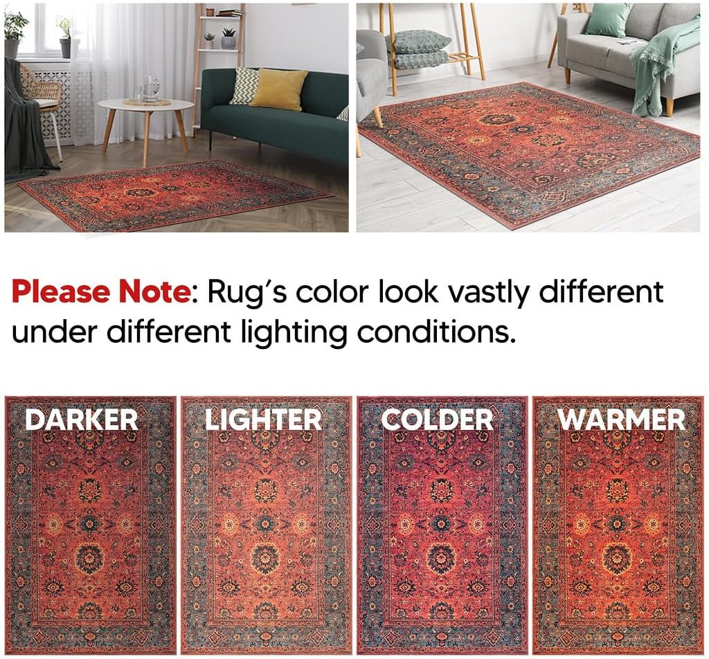 Keen Home Design 5x7 Rug - Machine Washable Area Rug with Non-Slip Backing, Ideal for Living Room, Dining Room, Bedroom - Vintage, Easy Clean, Durable, Low Pile Rug - (5' x 7')