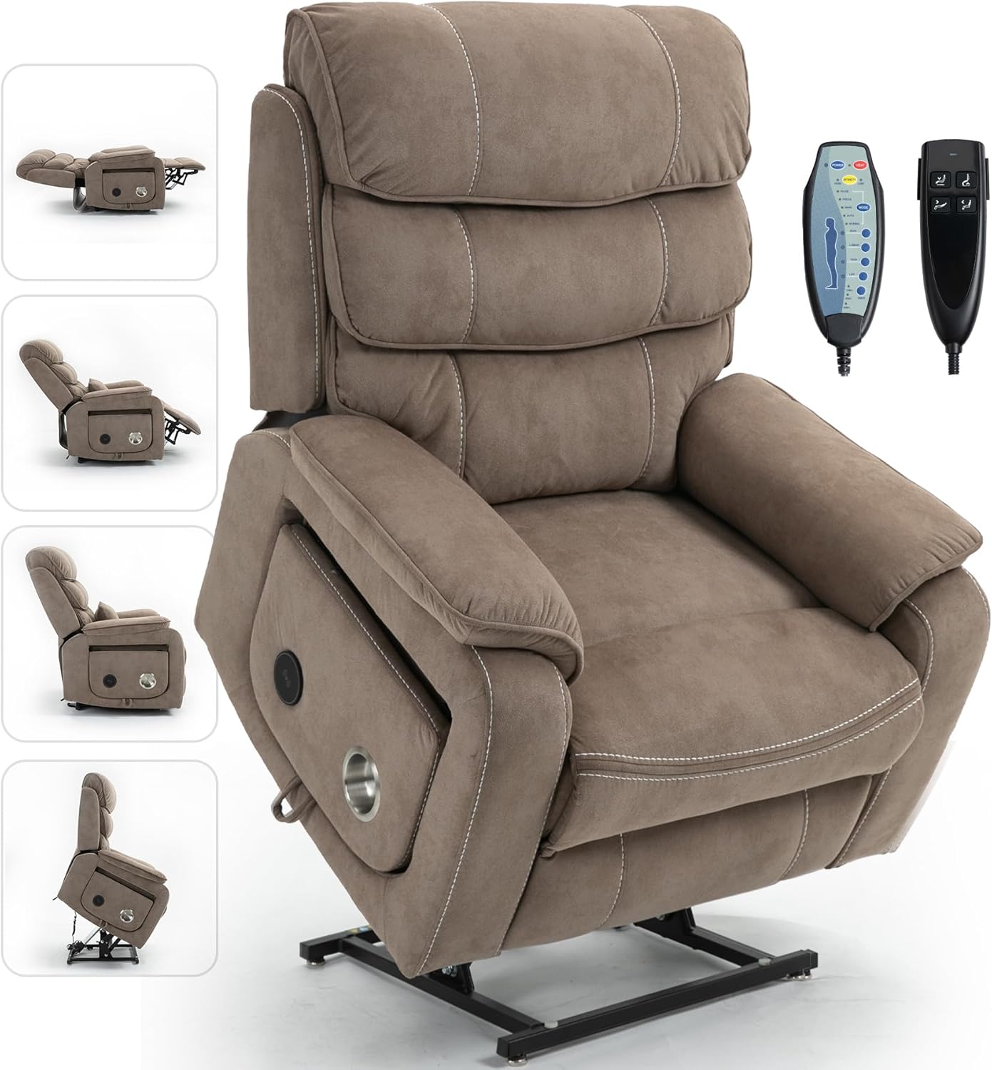 Large Power Lift Chairs Recliners for Elderly with Heated and Massage, Upgraded Dual Motor Lay Flat Recliners, 25in Extra Wide Seat, Folding Tablet, Side Pocket