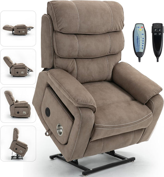Large Power Lift Chairs Recliners for Elderly with Heated and Massage, Upgraded Dual Motor Lay Flat Recliners, 25in Extra Wide Seat, Folding Tablet, Side Pocket