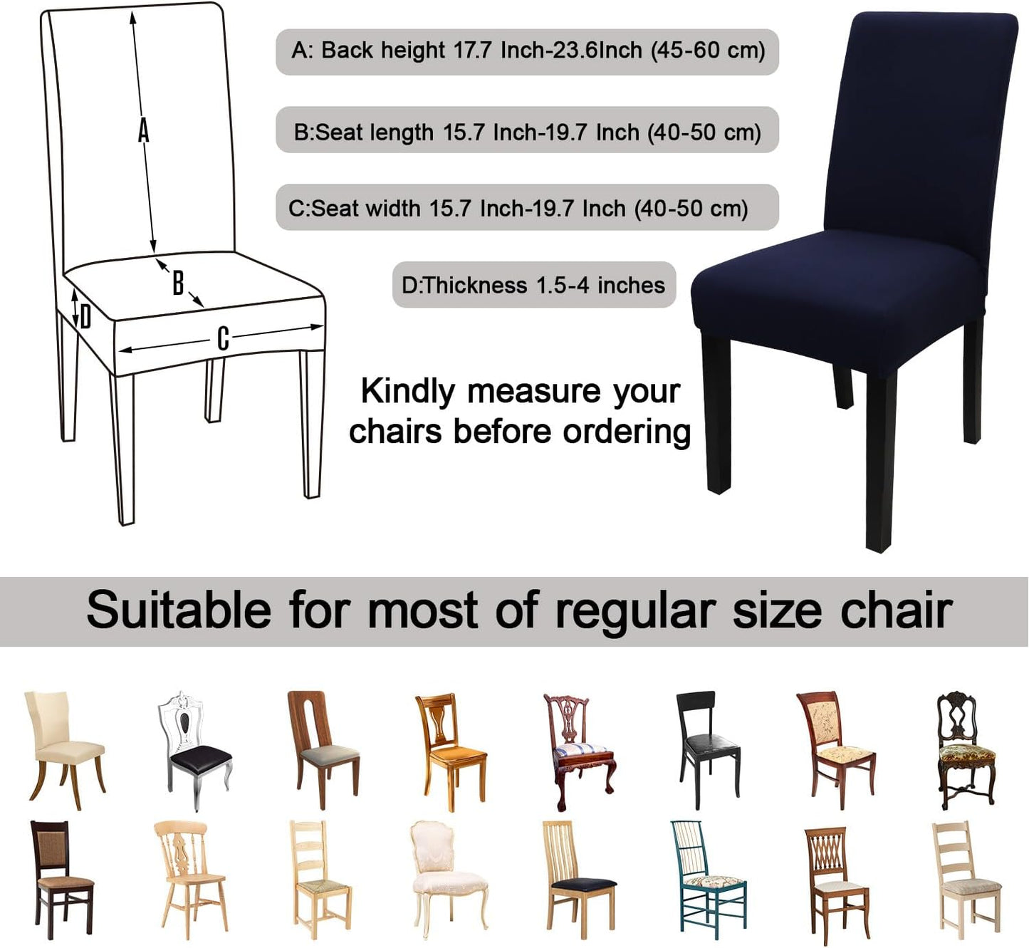 JQinHome 4 Pcs Dining Chair Slipcover, High Stretch Removable Washable Chair Seat Protector Cover for Home Party Hotel Wedding Ceremony