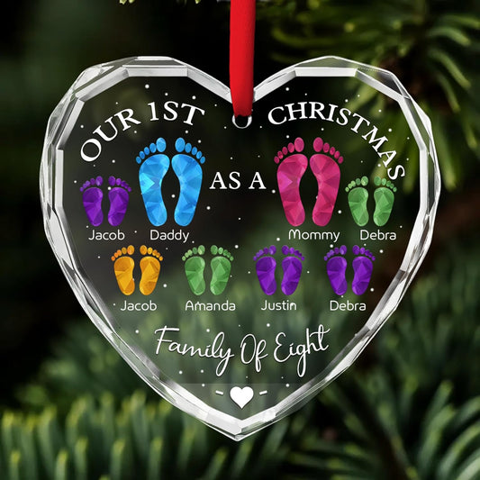 First Christmas As A Family - Personalized Custom Glass Ornament for Family of 8 People and Pets, 1st Xmas Family Ornament 2025 Baby's First Christmas