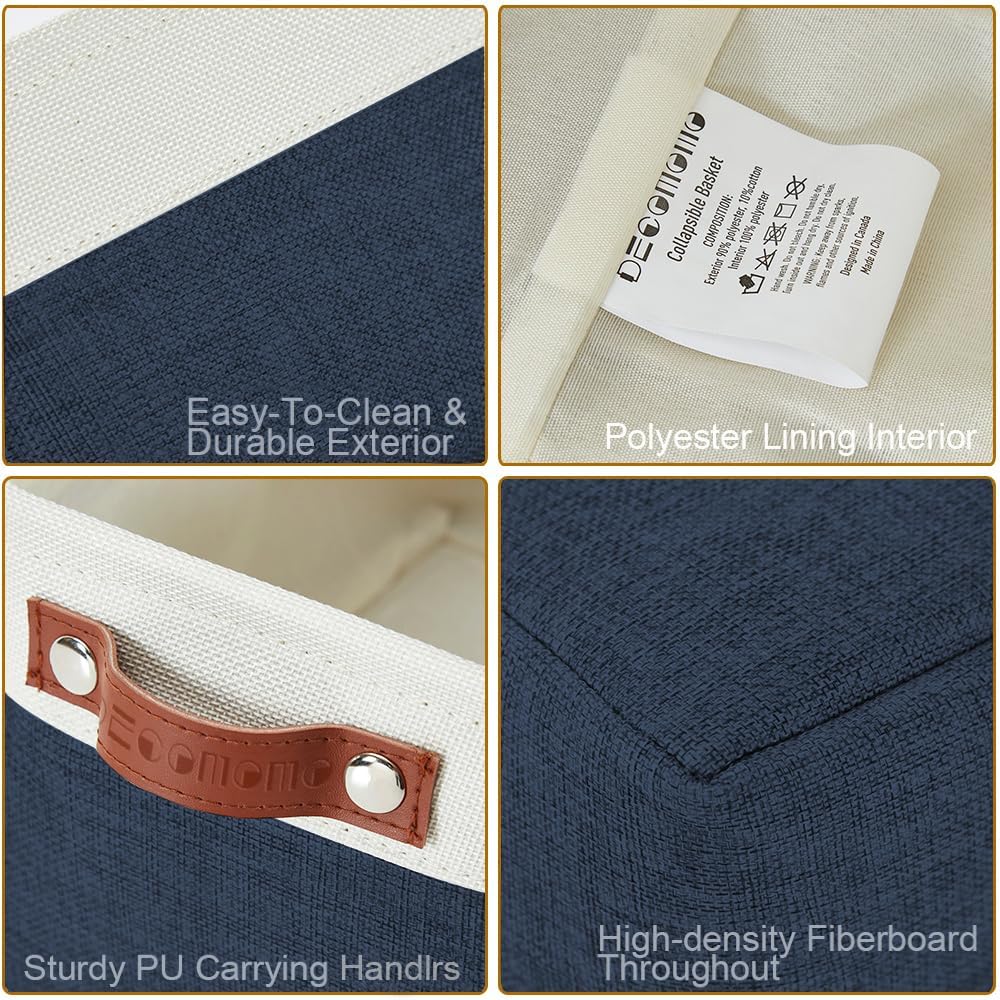 DECOMOMO Small Storage Basket, Closet Storage Bins, Baskets for Organizing Shelves (Navy Blue & White, Small - 6 Pack)