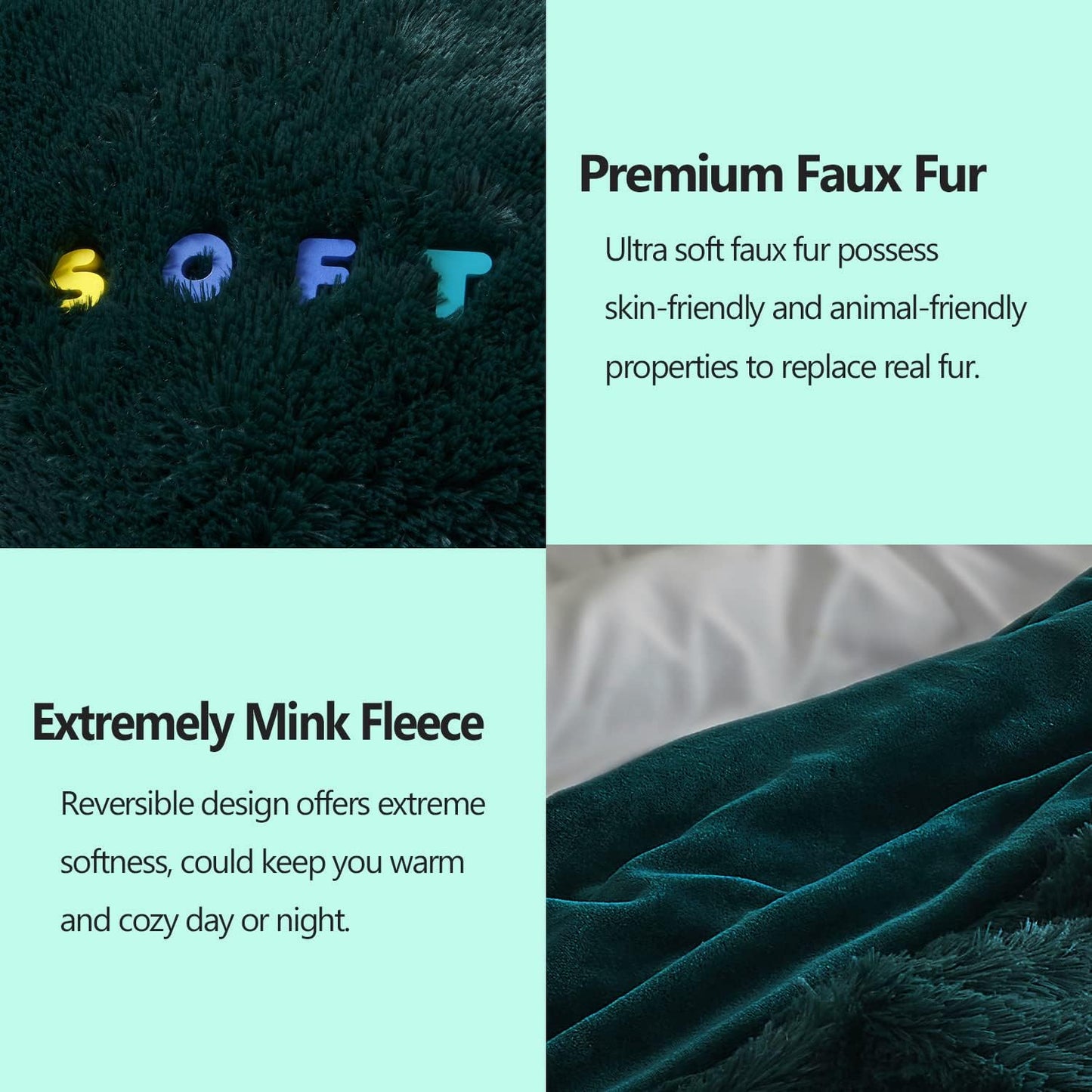 GONAAP Fuzzy Faux Fur Throw Blanket Dark Teal Super Soft Cozy Plush Fuzzy Shaggy Blanket for Couch Sofa Bed (Dark Teal, Throw(50"x60"))