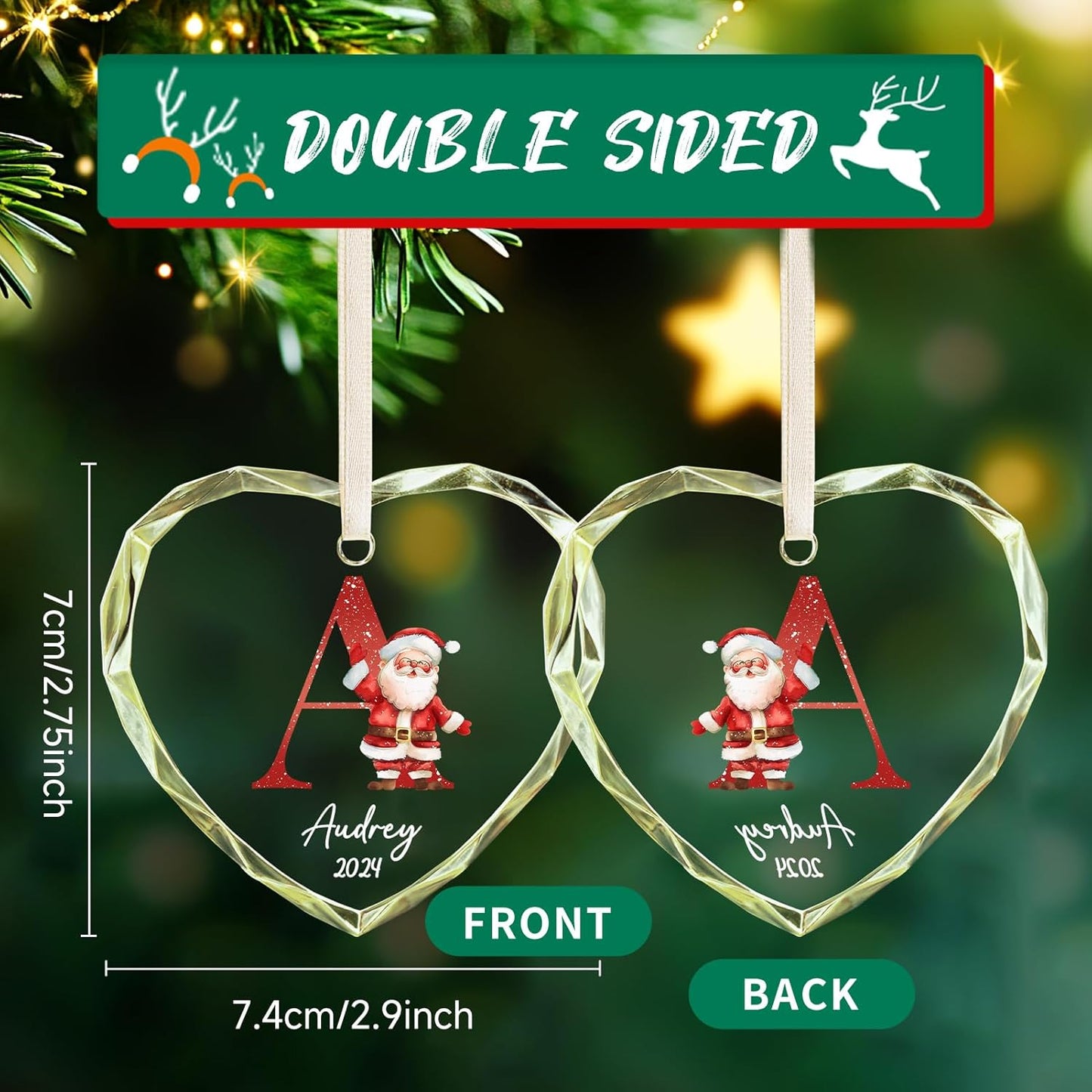 Personalized Christmas Ornaments with Initial Name, Acrylic Custom Monogram Initial A-Z Christmas Ornament 2025 for Kids Family Friends, Customized Letter Name Ornaments for Christmas Tree Decorations