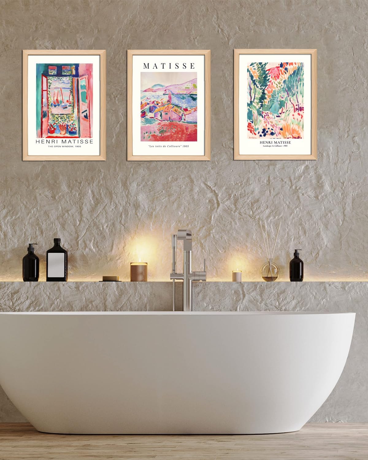 Wooden Framed Matisse Wall Art Set of 3 Abstract Henri Matisse Posters Vintage Flower Market Canvas Prints Open Window Painting Artwork Picture Aesthetic Room Decor for Bedroom Living Room 12x16in