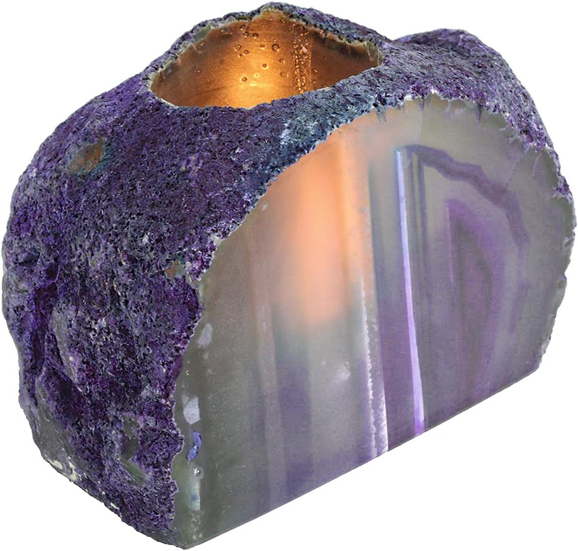 AMOYSTONE Purple Agate Rock Stone Candle Stand Cut Base 1.5-2.5 Lbs for Home Décor