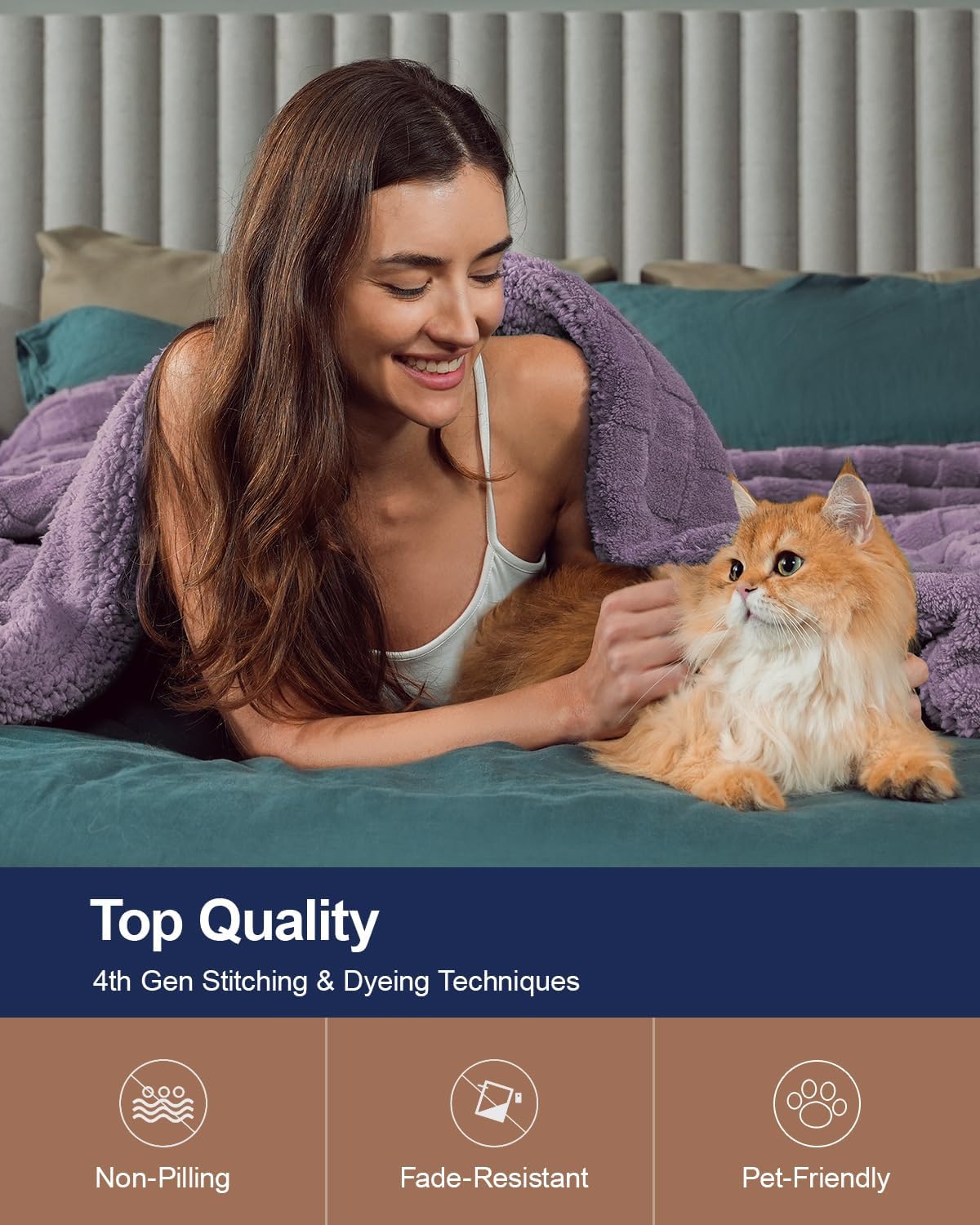 Pawque Super Soft Cozy Throw Blanket for Couch Sofa Bed - Fluffy Sherpa Fleece Reversible Thick Warm Fuzzy Blanket for All-Season, 3D Checkered Jacquard Elegant Decorative Blankets, Purple, 50" x 60"