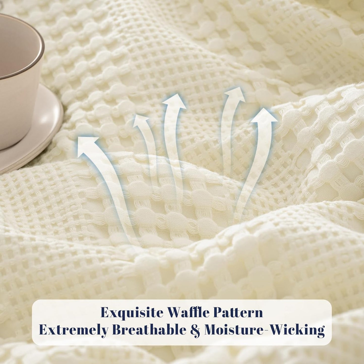 PHF Cooling Waffle Blanket Queen Size, Lightweight 60% Rayon Derived from Bamboo & 40% Cotton Breathable Blanket for Hot Sleepers, Soft and Luxury for Bed Couch and Sofa, 90"x90", Ivory