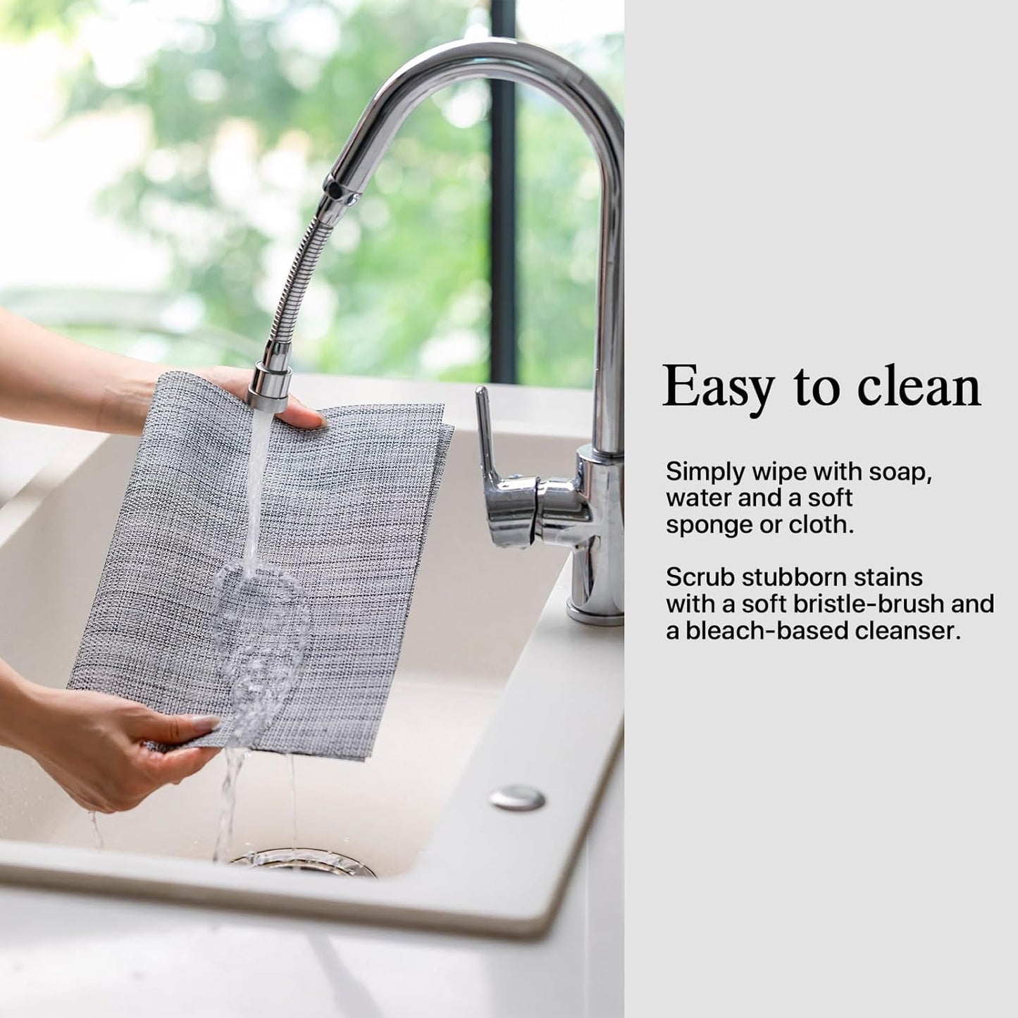 Placemats Set of 6 - Easy Clean Woven Vinyl Placemats for Dining Table, Indoor/Outdoor Place Mats, Washable PVC Table Mats（Gray）