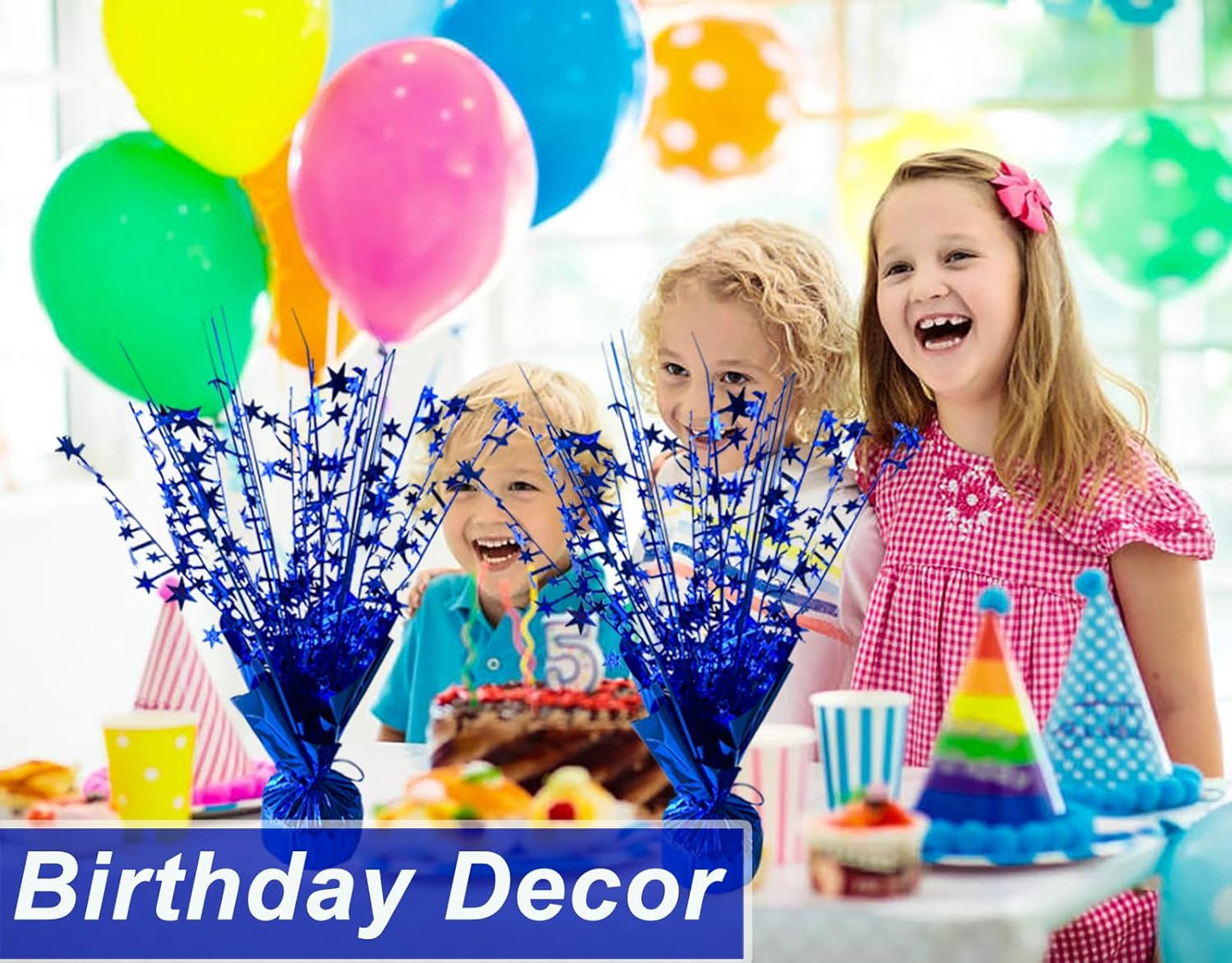 6 Pack Metallic Foil Spray Centerpiece Star Table Decoration Burst Table Centerpieces for Birthday Wedding Anniversary Graduation Holiday Party Supplies Decor, Blue