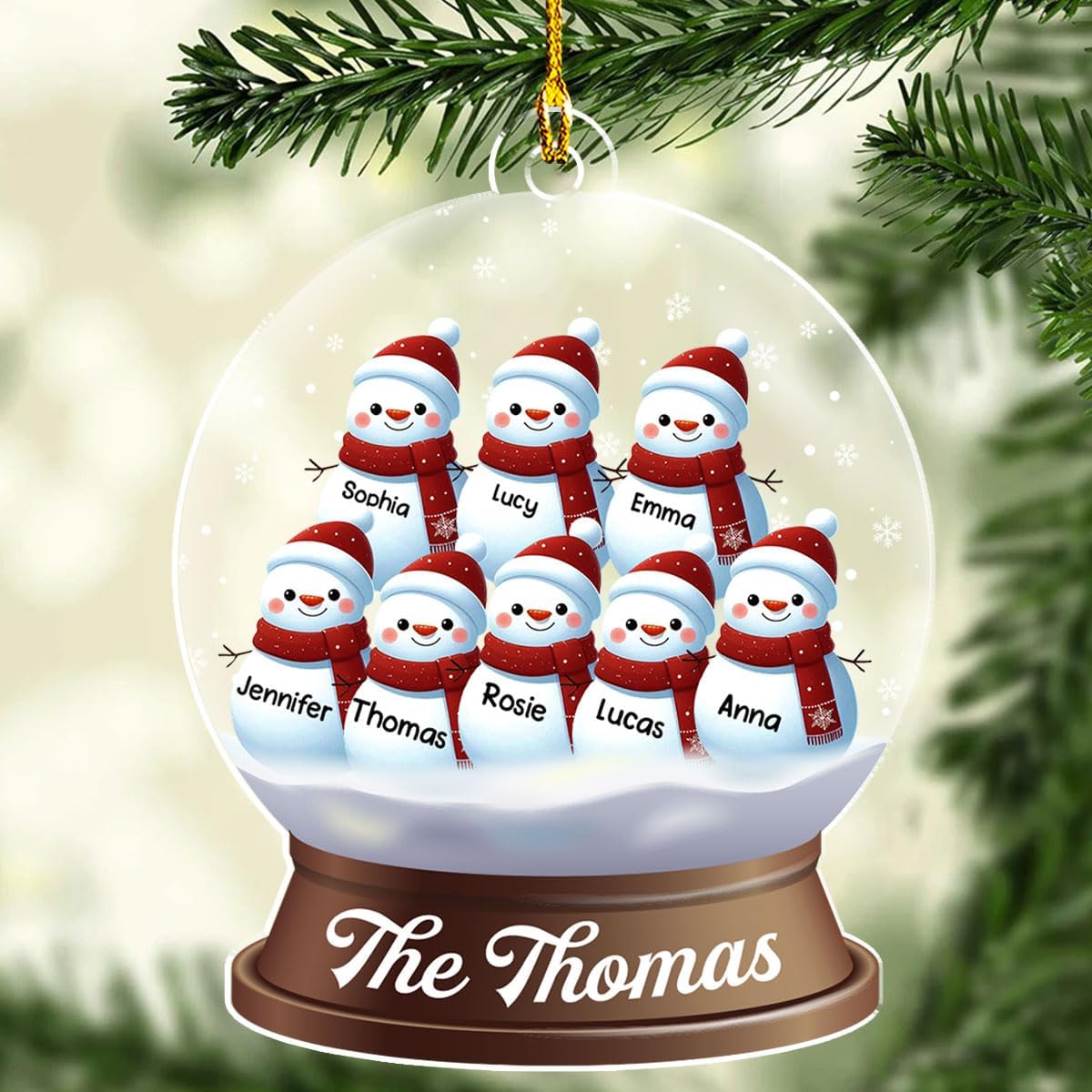 Personalized Family Christmas Acrylic Ornament 2024 - Custom Name Snowman Family Members up to 10 People, Snow Globe Ornament Gifts for Family Tree Decoration (A03, 8 Names)