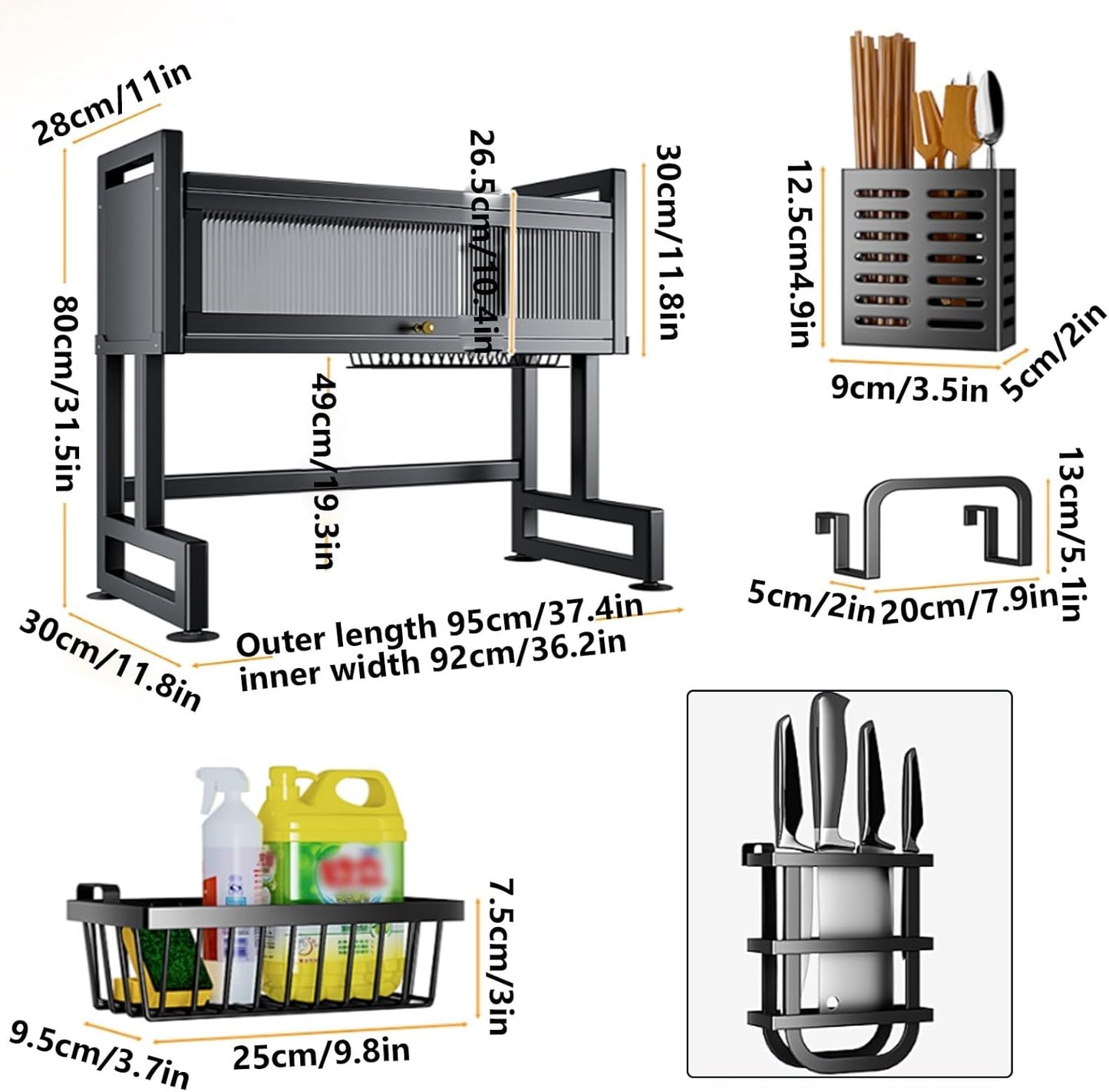 Home Furnishing Over The Sink Dish Drainer Drying Rack 3 Tier Over Sink Dish Rack for,oversink Dish Dry Rack,Space Saving Dish Drying Rack,Kitchen Sink Organizer countertop(Black,95cm/37.4in)