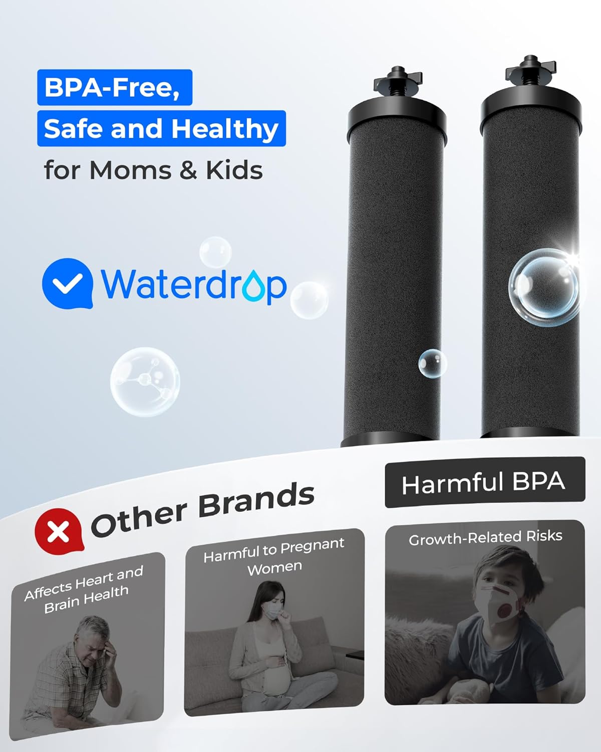 [New Upgraded Ultrafiltration] Waterdrop Black Water Filter, Replacement for Berkey® BB9-2® Black Purification Elements, Berkey® Gravity Water Filter System, 2 Pack