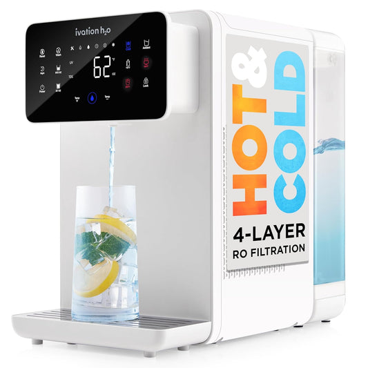 Ivation H2O Hot & Cold Countertop, Reverse Osmosis Water Filter, TDS Filter System, 4 Stage RO Water Filtration, 6 Temperature Presets, 3:1 Pure to Drain, Portable Plug-and-Play - White