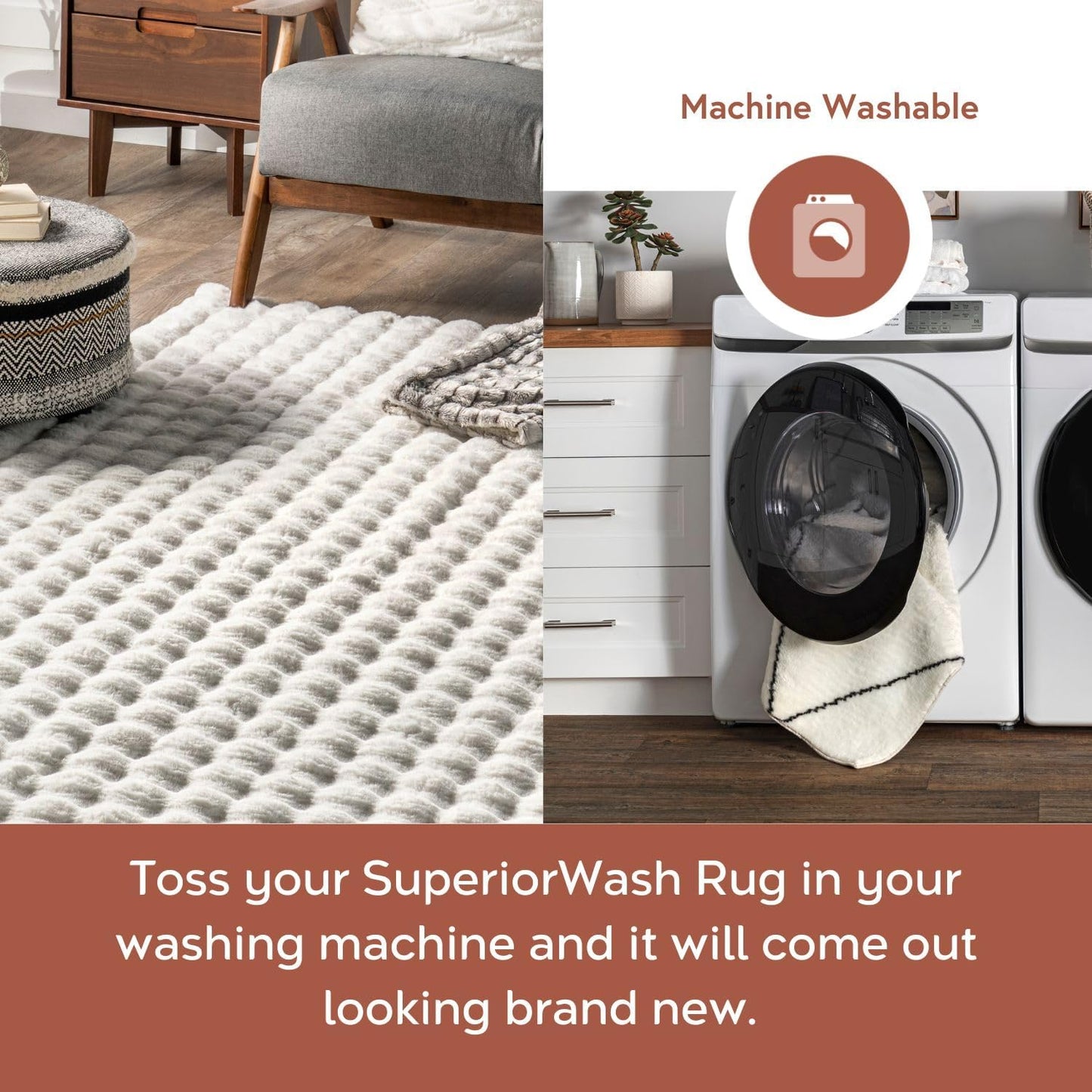 nuLOOM 5' x 8' Cozy Plush SuperiorWash Area Rug, Machine Washable, Non-Slip, Soft Fluffy Shag Carpet for Living Room Bedroom Kids Room Nursery Home Decor, Jeni White