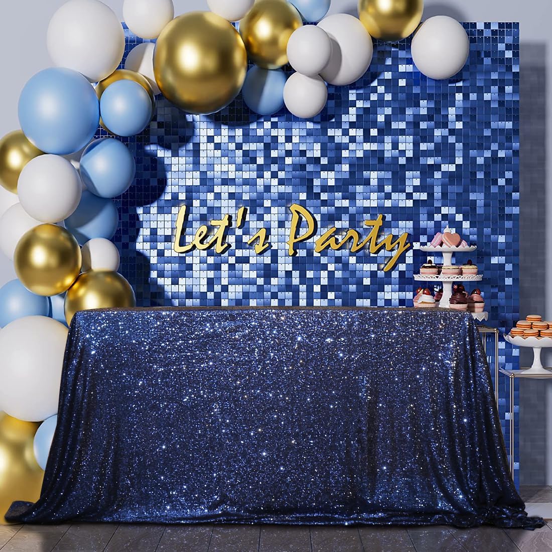SquarePie Sequin Tablecloth 50 x 72 Inch Navy Blue Sparkly Table Linen for Wedding Party