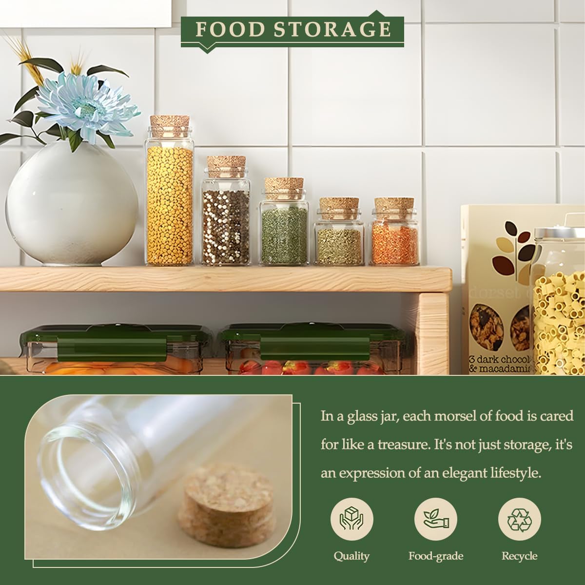 JIUYUE 4 pcs 100 ml Small Glass Bottles,Cork Decoration(3.38 oz-1.85x3.54 inch)