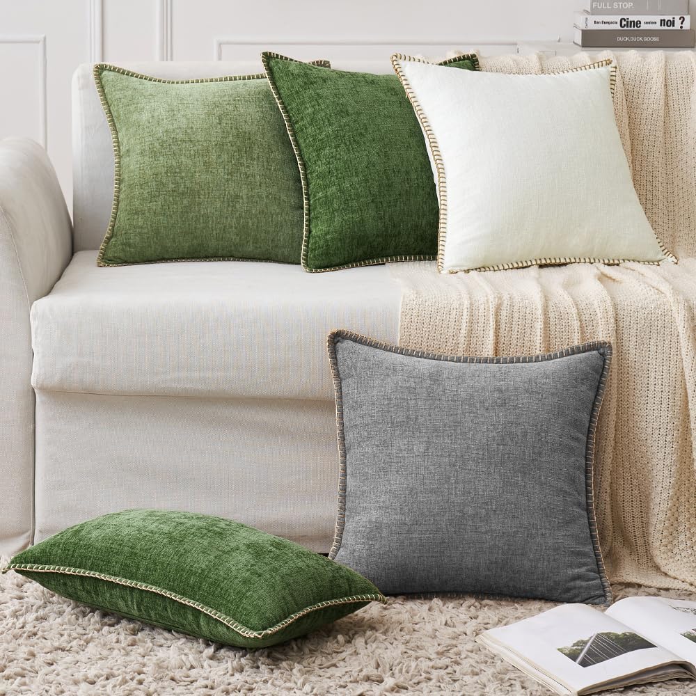MIULEE Pack of 2 Couch Throw Pillow Covers 24x24 Inch Dark Gray Farmhouse Decorative Pillow Covers with Stitched Edge Soft Chenille Solid Dyed Spring Pillow Covers for Sofa Bed Living Room