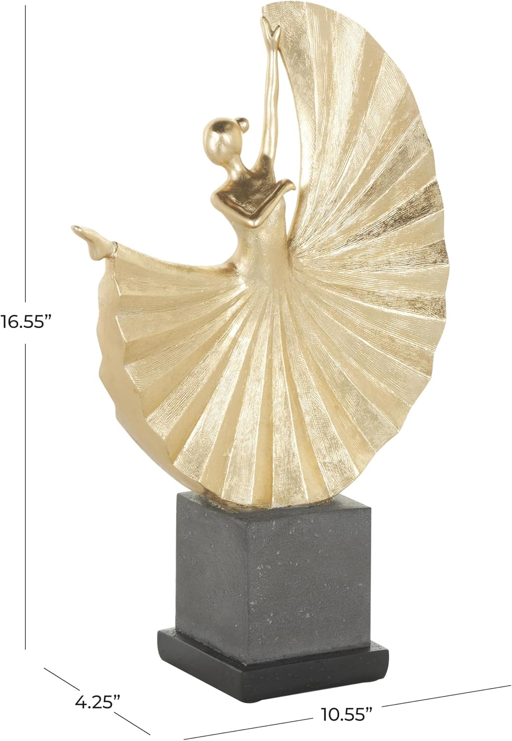 Deco 79 Polystone Dancer Decorative Sculpture Ballet Home Decor Statue with Elevated Black Base, Accent Figurine 11" x 4" x 17", Gold