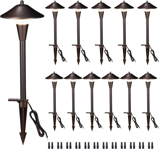 Pathway Landscaping Lighting, Low Voltage 5cct Modes Garden Path Light LED 12V, Outdoor Waterproof Sidewalk Lights, 5W 200LM Oil Rubbed Bronze Aluminum for Outside Walkways Yard (12 Pack)