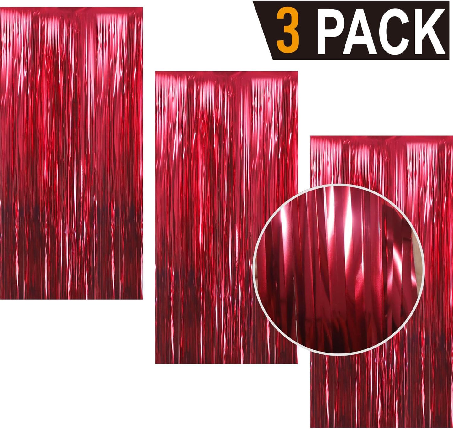 GOER 3.2 ft x 9.8 ft Metallic Tinsel Foil Fringe Curtains Party Photo Backdrop Party Streamers for Birthday,Graduation,New Year Eve Decorations Wedding Decor (3 Pcs,Burgundy)