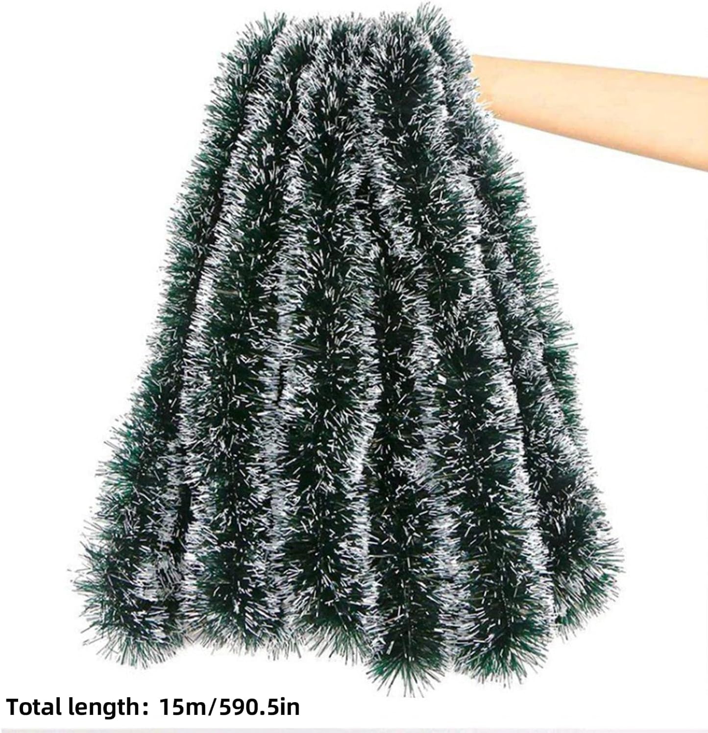 50 FT/15M Long Dark White Artificial Christmas Tinsel Garland Decorations DIY for Xmas Tree,Fireplace Mantel,Stairs Railing Outdoor Indoor Holiday Decor