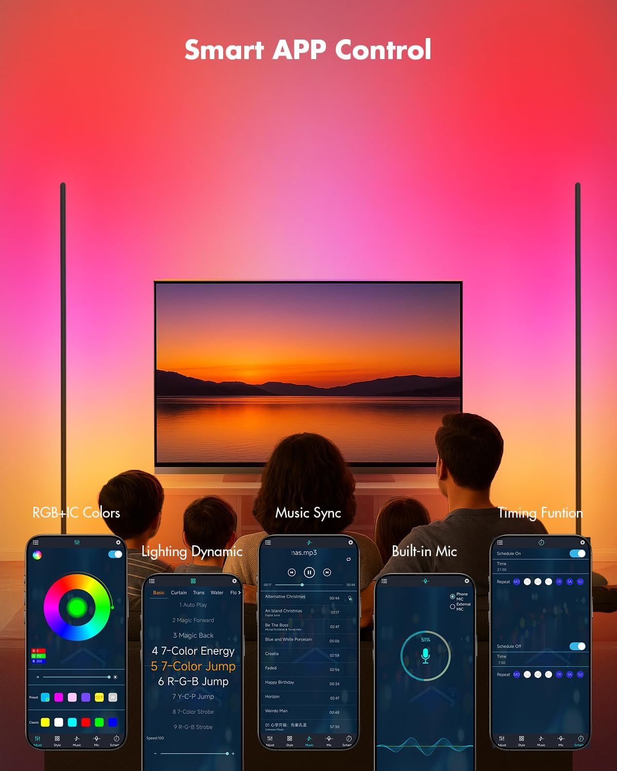 Corner Floor Lamp - 2 Pack LED Corner Lamp with App/Remote/Button Control, Smart LED Floor Lamp with Music Sync and 16 Million Colors, Color Changing Standing Lamp for Living Room, Bedroom