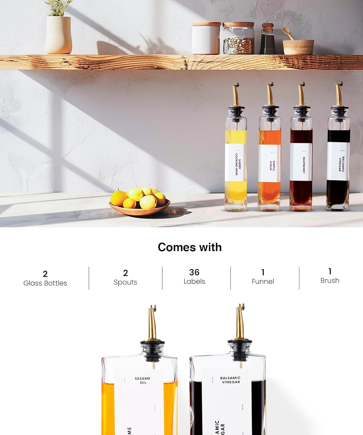 Olive Oil Dispenser for Kitchen, Cooking Oil and Vinegar Dispenser Set, Olive Oil Bottle, Soy sauce dispenser, coffee syrup bottles - 2 pcs, Silver