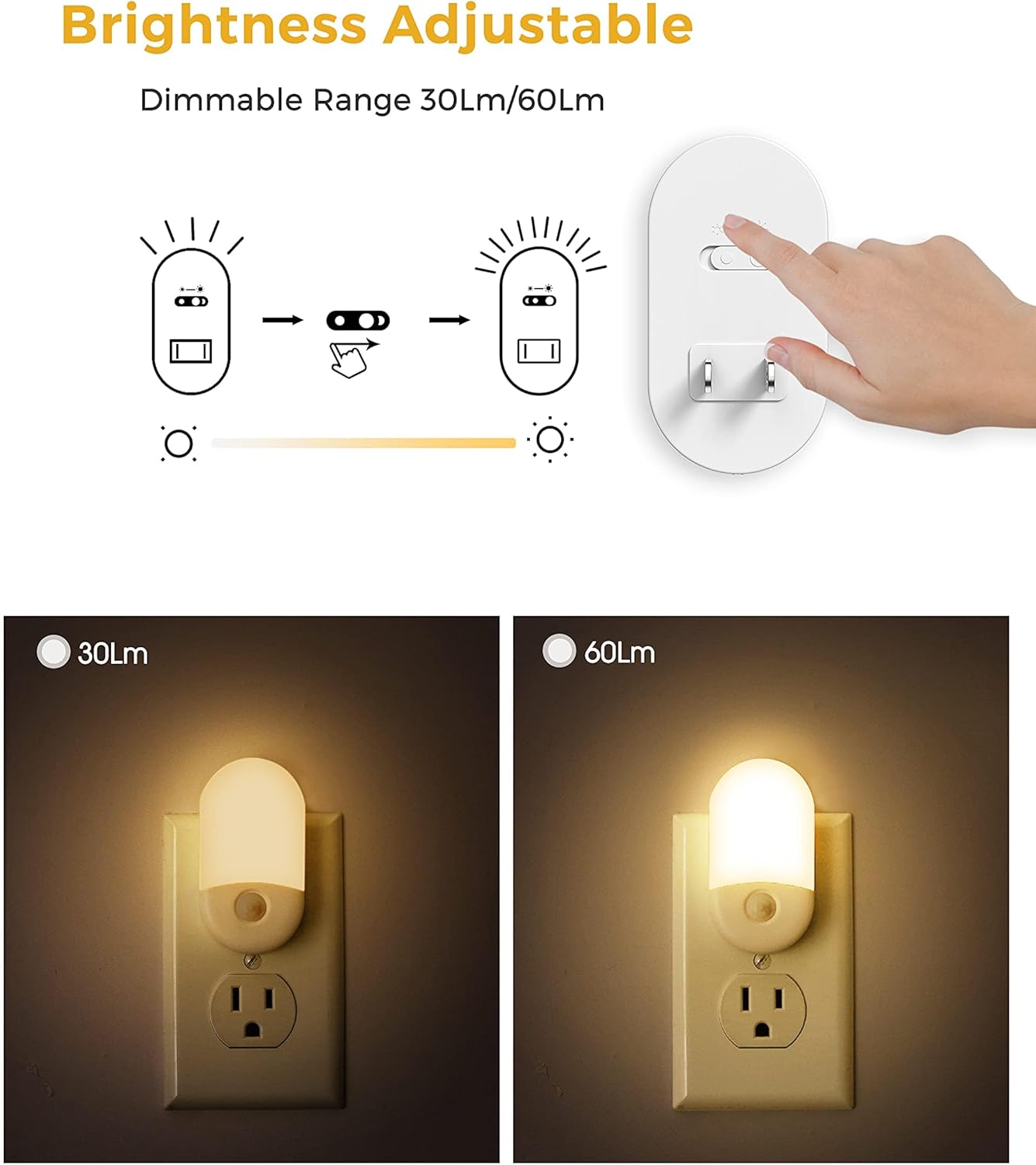 L LOHAS LED Motion Sensor Night Light, Motion Activated Night Light, 4Pack, 3000K Warm White, Night Lights Plug into Wall Motion Sensor, 30/60LM Adjustable Brightness, for Kids Adults Bathroom Kitchen