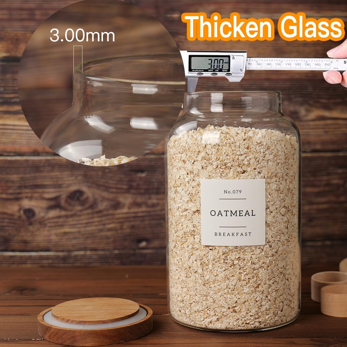 2 PCS Large Glass Jar with Airtight Lid, Glass Food Storage Jars for Tea,Spice,Cereal, Egg,Flour,Coffee and More(98 FL OZ/2800 ml)