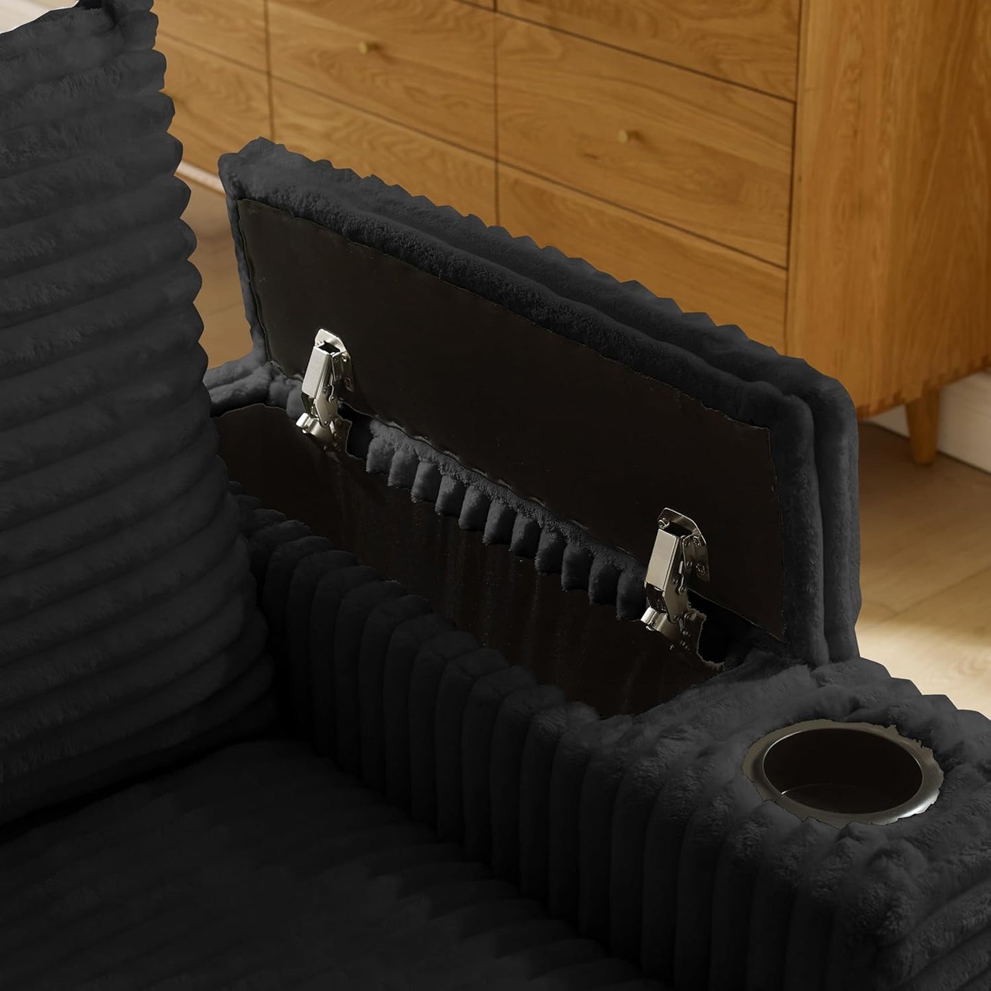 Modular Sectional Sofa Couch, Plush Corduroy Fabric Sectional Couches for Living Room with USB Charging Ports, Phone Holders, and Multi-Functional Storage Armrests (Black, 4set+2ottoman)