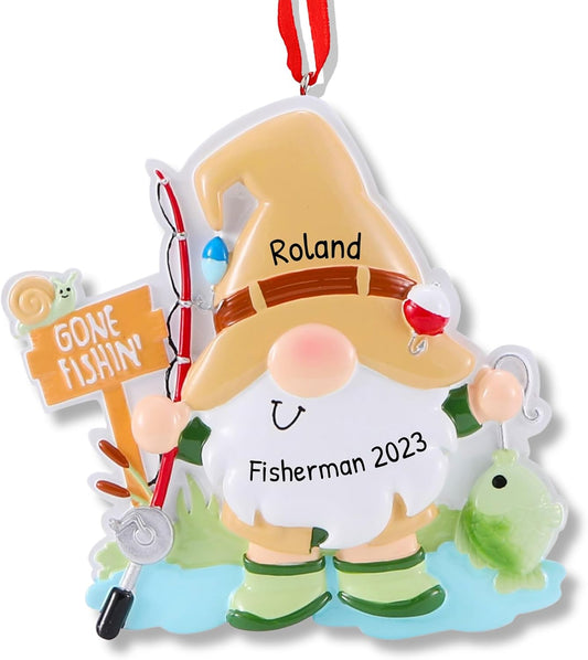 Ornaments by Elves - Personalized Gnome Fisherman Ornament 2024 - Gnome Gear Up Going Fishing and Catching Fish Accessories Home Decor Boat Decor and Christmas Decor in a Giftable Packaging