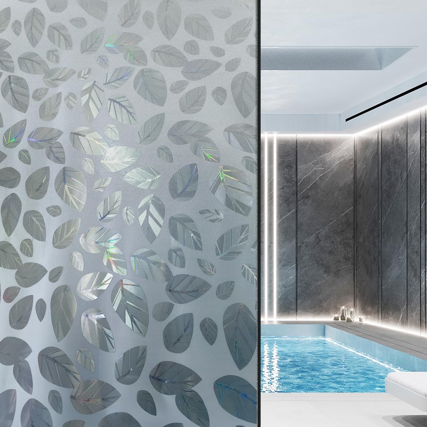 Window Privacy Film with Installation Tools,Static Cling, Anti UV, Heat Control, Ideal for Home Shower Office Glass Door (Leaf White (Glue-Free), 23.6X78.7Inch)