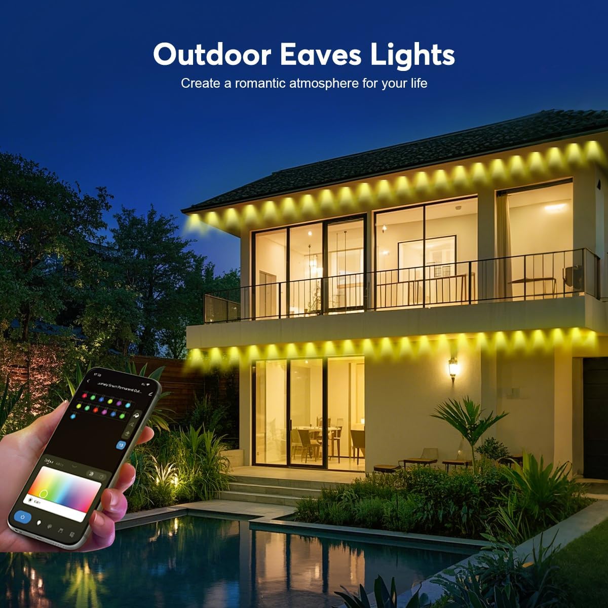 Permanent LED Strip Lights 200ft(1 String), RGB App Control Outdoor Lights with 100 LEDs, LED Eaves Lights IP67 Waterproof, House Roof Outdoor Lighting for Party, Daily, Halloween,Christmas,Garden