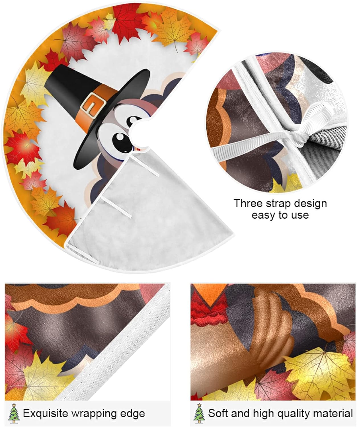 Thanksgiving Turkey Maple LeafTree Skirt, Seasonal Tree Mat Holiday Party Supplies Ornaments Indoor Outdoor Decorations for Tabletop Trees 47.2 Inches