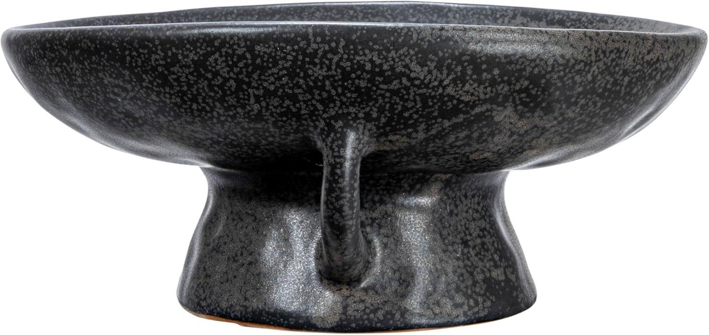 Creative Co-Op Stoneware Bowl with Handle and Base, Black Reactive Glaze