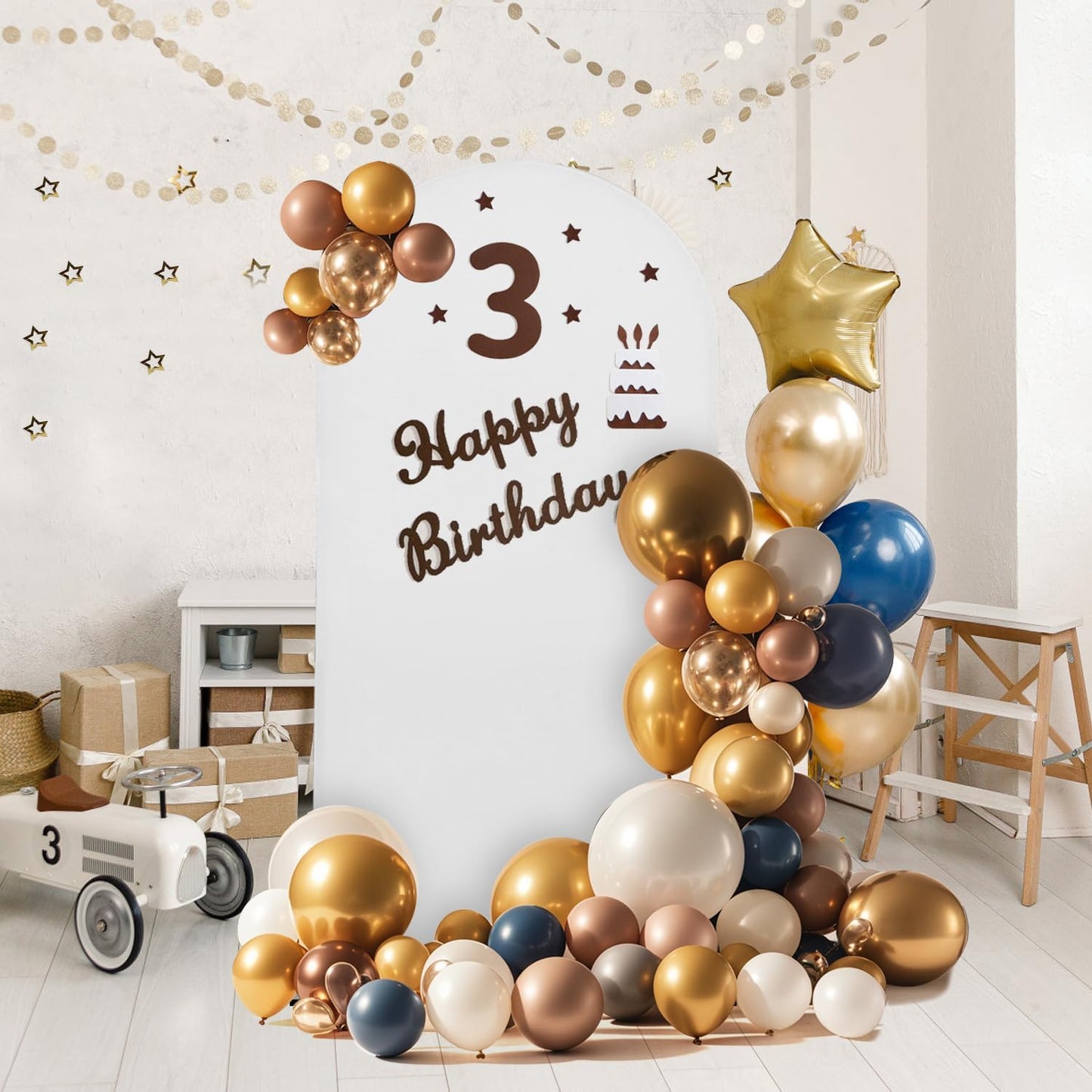 Arch Backdrop Stand and Cover Set, 3 Metal Balloon Arch Backdrop 7.2ft 6.6ft 6ft, Gold Arched Stand Frame for Wedding, Parties,Birthday, Backdrop Decorations (White,7.2ft+6.6ft+6ft)