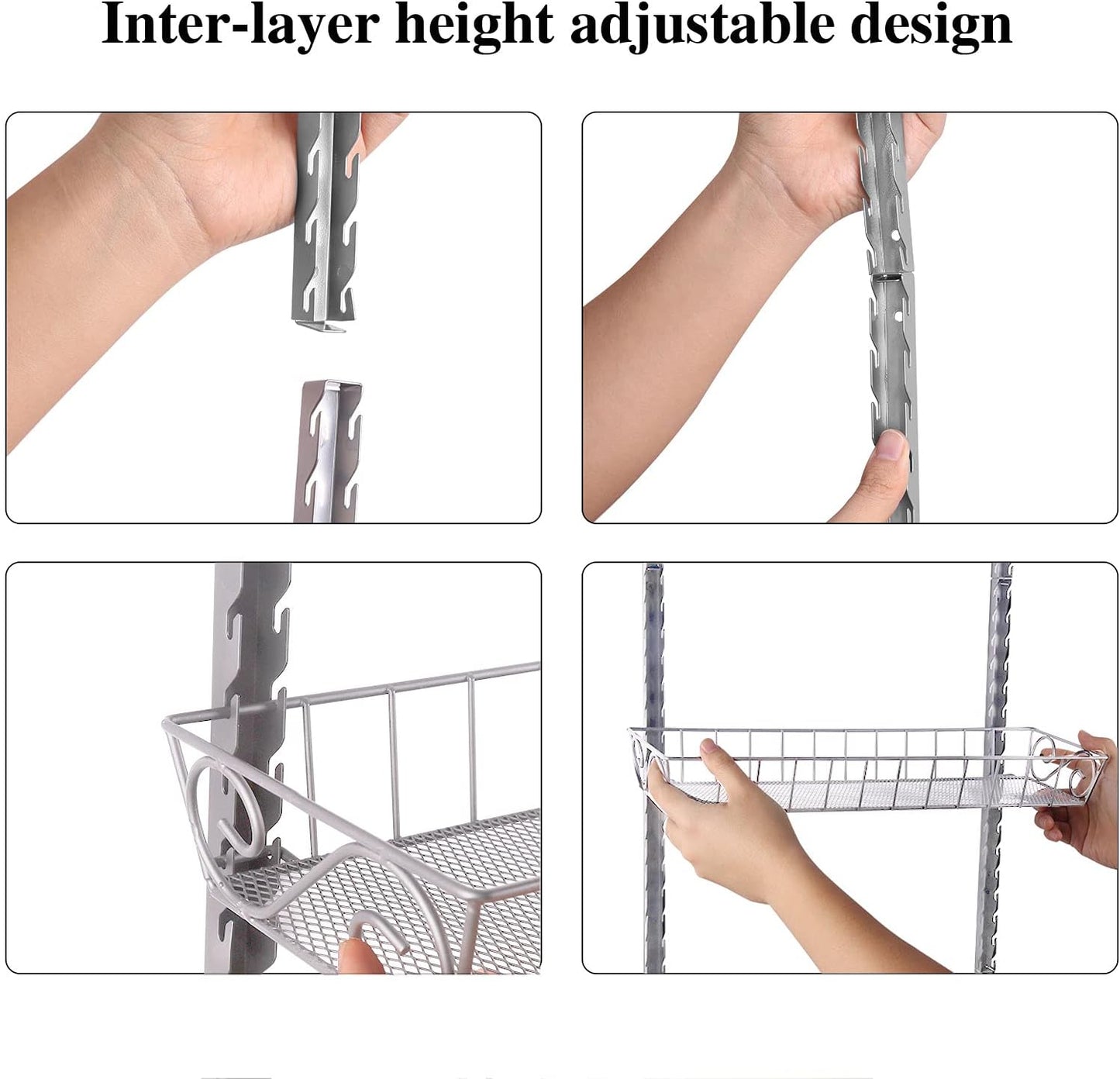 SWOMMOLY Adjustable Wall Mount Spice Rack, 6-Tier Dual-use (Multi-use) Organizer, Silver