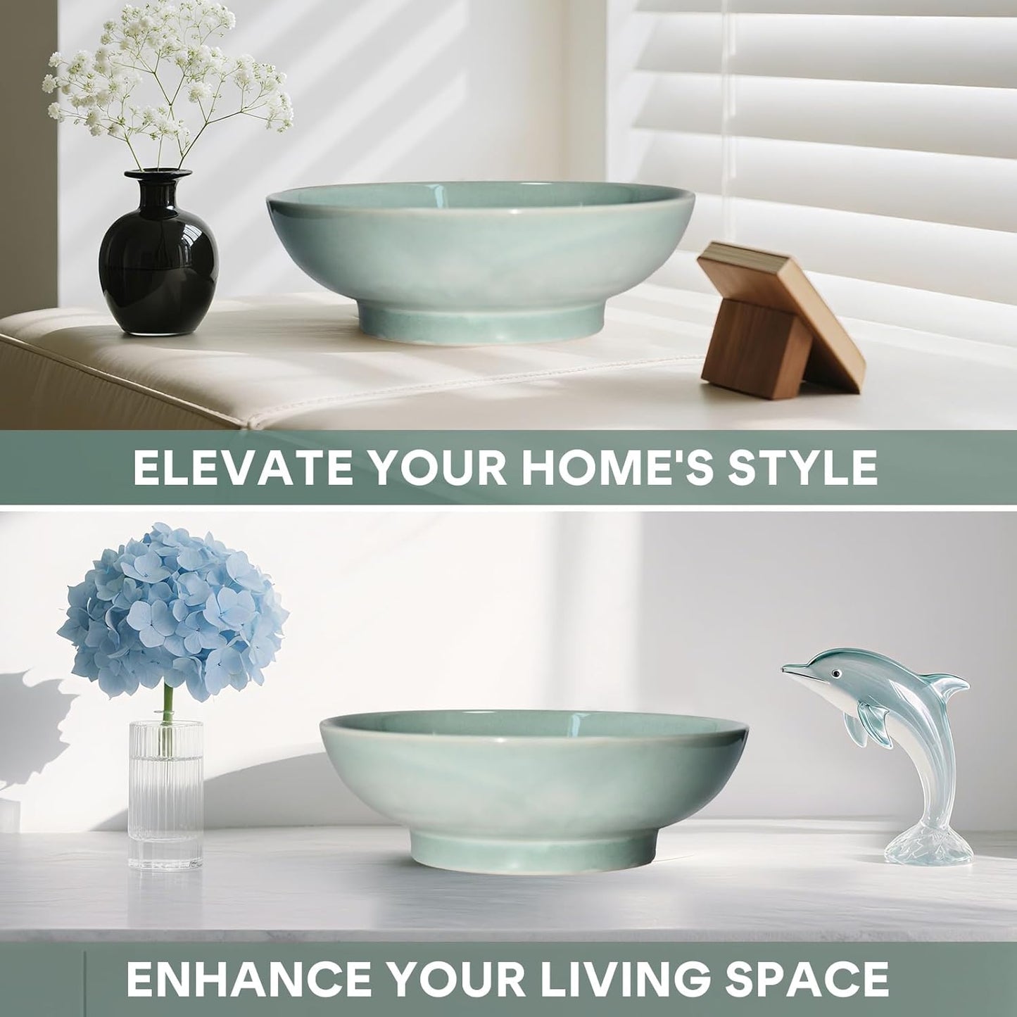 10" Decorative Bowl,Ceramic Fruit Bowl for Kitchen Counter,Coffee Table, Dining Room,Table Centerpiece Bowel,Entryway Key Holder & Jewelry Organizer (Jade green)