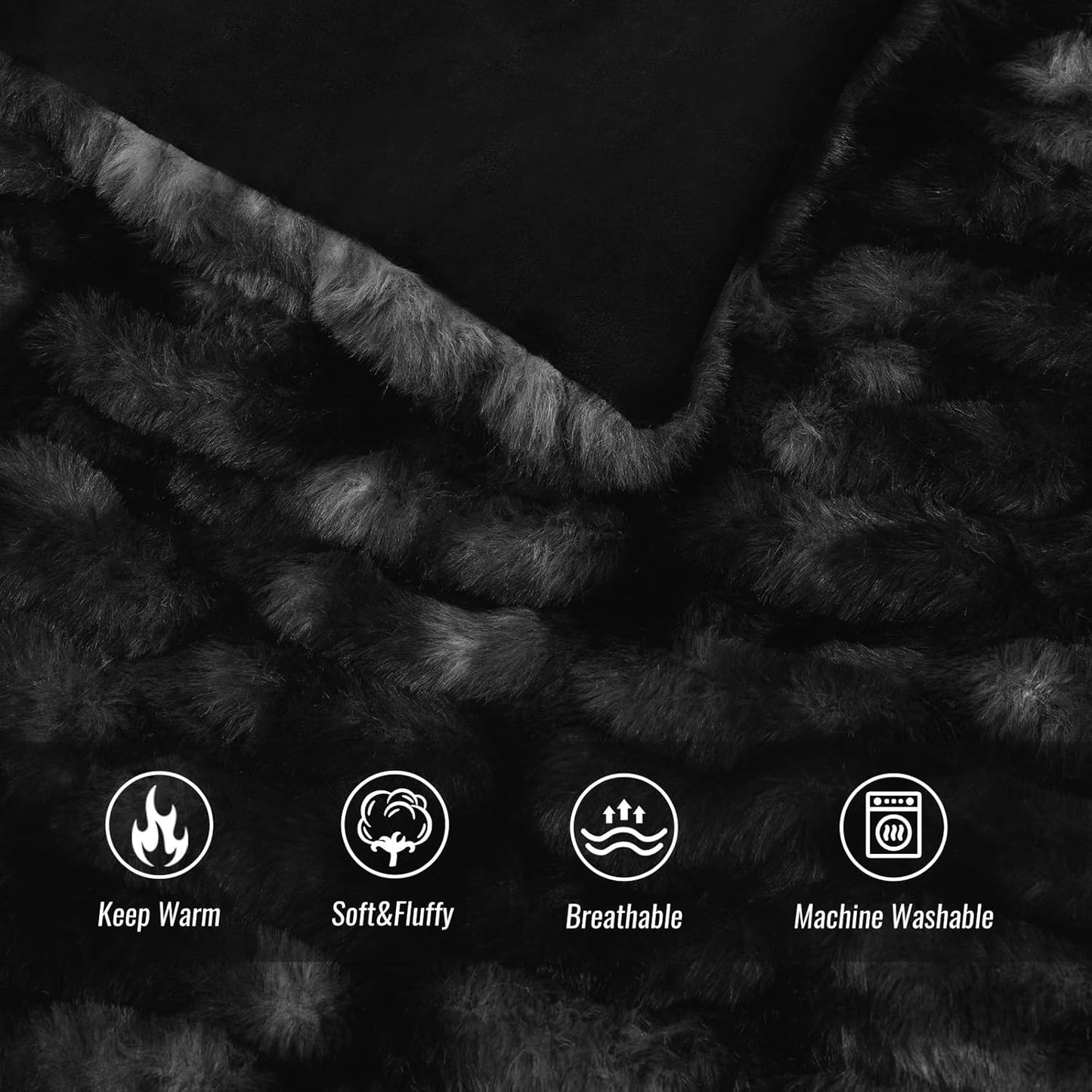 Ultra Soft Luxury Faux Fur Throw Blanket for Counch,Fuzzy Fluffy Plush Warm Cozy Elegant Wrinkled Blanket for Sofa Bedroom Living Room,（50"x60",Tie-dye Black）