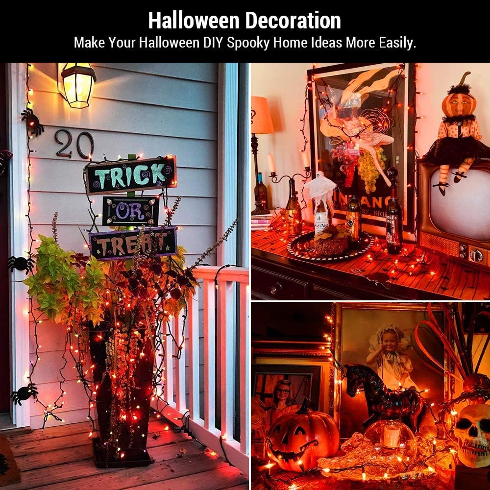 BrizLabs Orange Halloween Lights, 69.6FT 300 Count Halloween String Lights Linkable, UL Certified Orange Light String, Mini Incandescent Light Set for Indoor Outdoor Christmas Fall Thanksgiving Tree