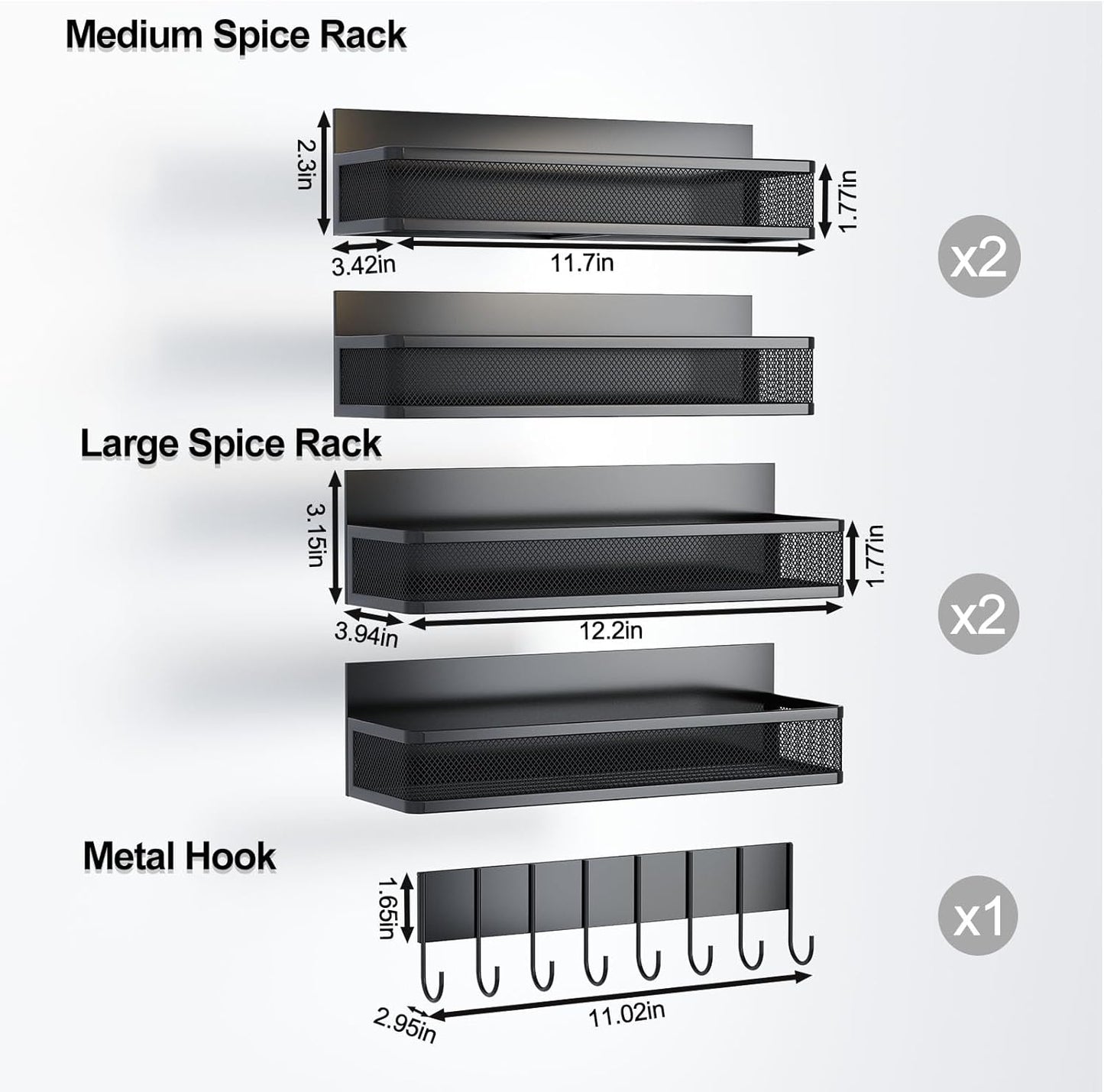 Magnetic Spice Rack for Refrigerator, 5 Pack Magnetic Shelf, Moveable Magnetic Fridge Organizer with 8-Hook Rack, Seasoning Organizer for Kitchen Organization and Storage (5 Pack)