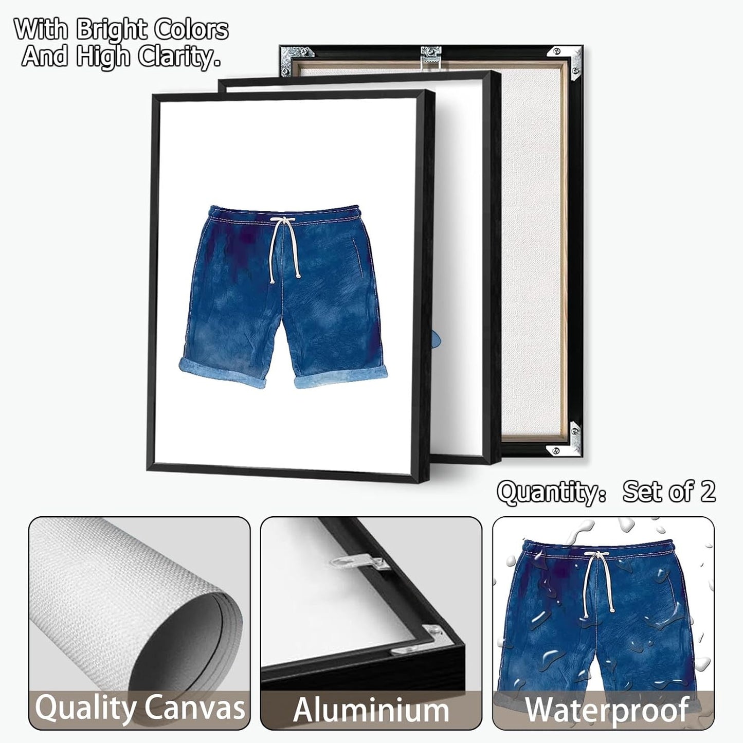 Liyark Set of 2 Retro Navy Blue And White Swimsuit Art Posters Beach Bathing Suit Prints Painting Beach House Wall Art Coastal Wall Decor Pictures For Bathroom Home Decoration 16x24in Framed