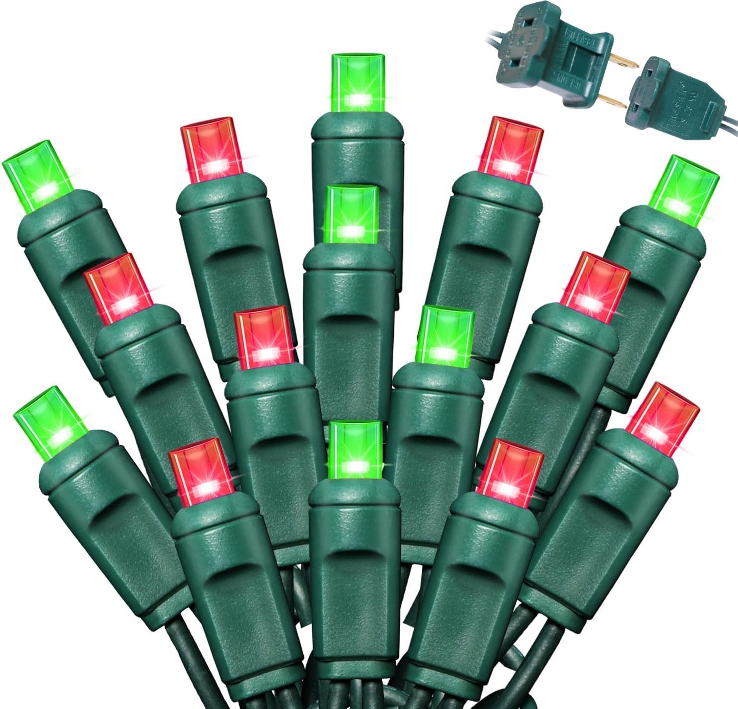 200LED (4pk of 50L) String Lights, LED Christmas Lights, 6" SPACING,Green Wire, Red and Green